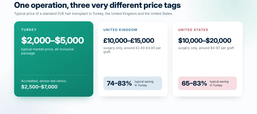 hair transplant cost turkey vs uk vs usa