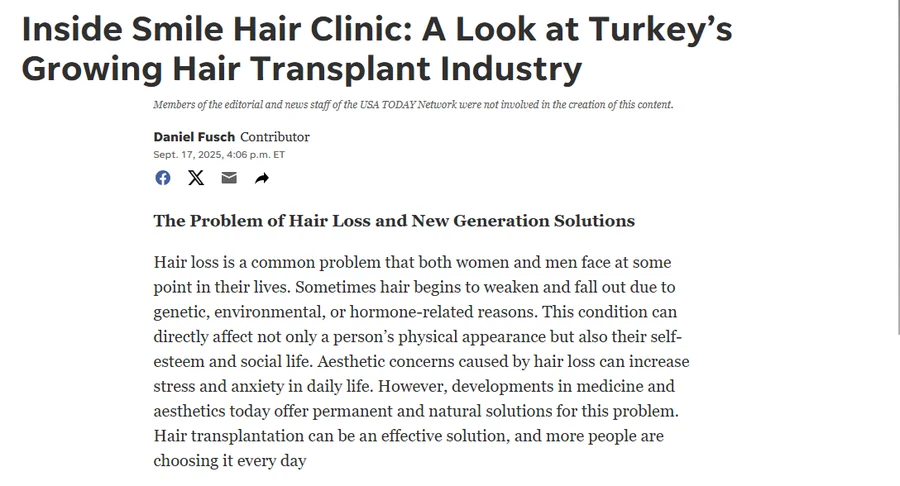 USA Today feature on Smile Hair Clinic and the hair transplant industry in Turkey